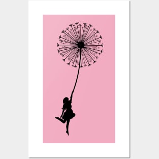 Girl flying on a Dandelion Posters and Art